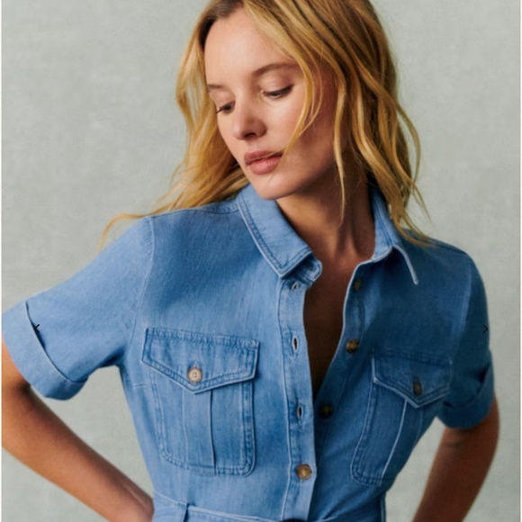 Sézane Raquel Dress - 36 (4) In Baby Blue Denim + Free Tote - Picture 3 of 12